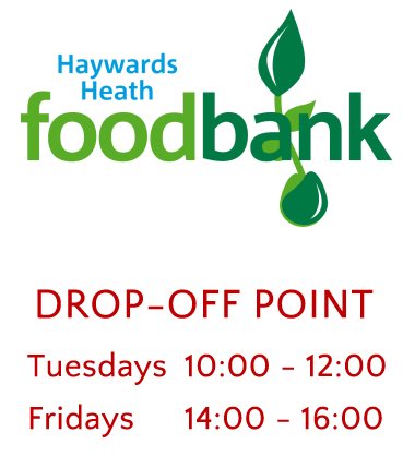 Our friendly #foodbank drop off point will be open as usual  from 2-4pm today. If you are able to donate please do as every little bit helps a local person or family in need 

@TrussellTrust <a href="/HHTCNews/">@hhtcnews</a> #HaywardsHeath #sussexcommunity #fooddonation