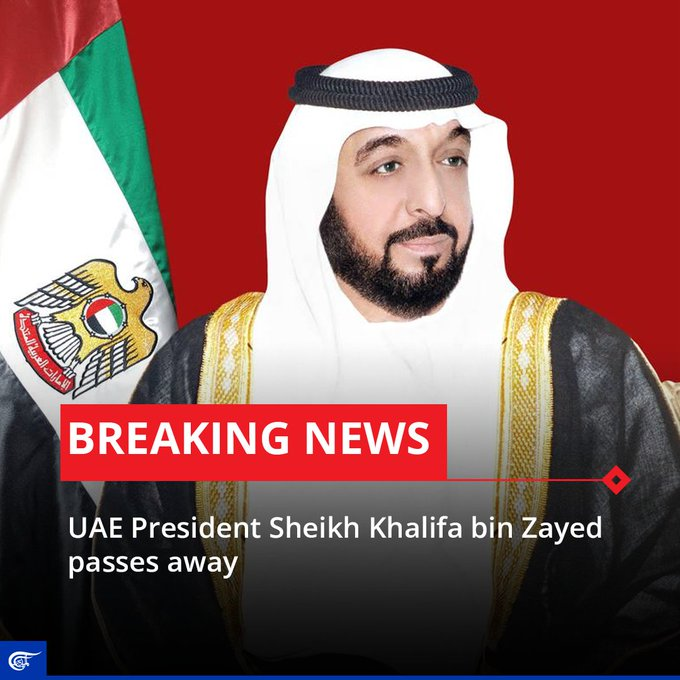 JoinMylaMe's tweet photo. #BREAKING #BreakingNews 
Sheikh Khalifa bin Zayed Al Nahyan, #UAE President and Ruler of #AbuDhabi, passed away. Since November 3, 2004, Al Nahyan has served as president of the #UAE. https://t.co/jSW6vxGf53