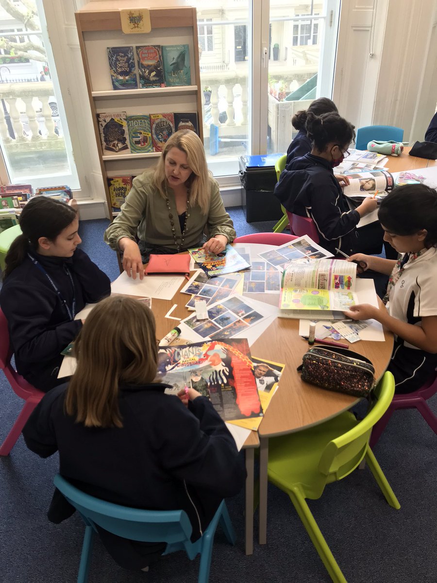 QG_Library's tweet photo. Lucky @QueensGateSch Yr 7 writing competition winners enjoying creating mood boards based on #SistersOfTheLostMarsh by @theLucyStrange as prep for the start of their own eerie folktale. https://t.co/p07aaZW08w