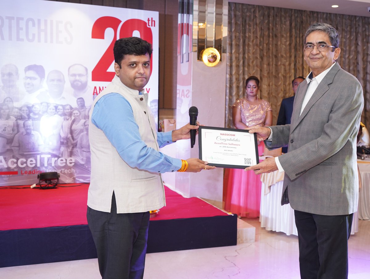 AccelTree's tweet image. At AccelTree&apos;s 20th Annual Day Prasad Deore shared insightful industry experiences in his capacity as Senior Director, @NASSCOM. The event was a milestone in AccelTree&apos;s journey of leading insurtech since 2002.

#insurtech #bfsi #annualevent #20thanniversary