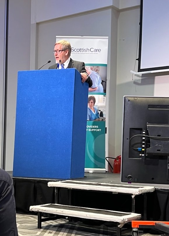 _VisitingAngelz's tweet photo. The wonderful @scottishcare Chief Executive @DrDMacaskill took the stage earlier, highlighting how home care workers were kept in the shadows throughout the pandemic while others were celebrated #homecare22 #homeisbest https://t.co/hArV1qFlZK