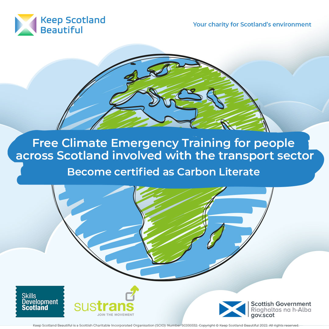 📣 Don't miss out on this FREE online #ClimateEmergency #Training for those working in transport and travel

Become #CarbonLiterate & build #SkillsforNetZero

Training by @KSBScotland @SustransScot with support from @SkillsDevScot @Carbon_Literacy

Book ➡ keepscotlandbeautiful.org/cels