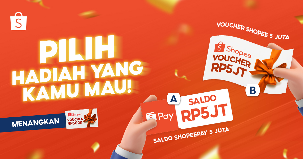 ✨ DAPATKAN VOUCHER SHOPEE 500K ✨  

Weekend kali ini mimin mau GIVEAWAY VOUCHER SHOPEE 500K nih! Caranya: 

- Wajib FOLLOW <a href="/ShopeeID/">Shopee Indonesia</a> 
- RT &amp; LIKE tweet ini 
- REPLY pilihan kamu "A/B" pakai hashtag #SabtuHappySamaShopee sebanyak-banyaknya!

Good Luck! 😉