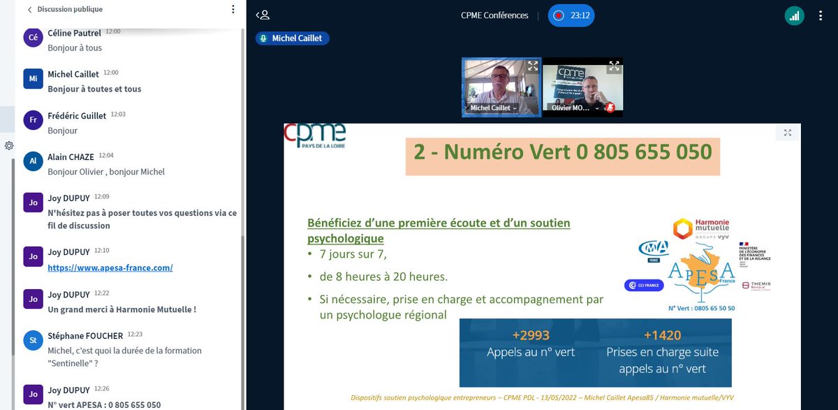 [#WebinaireFlash ⚡] Merci à tous les participants de cette visioconférence dédiée aux solutions disponibles pour les #entrepreneurs en difficulté !

➡ #APESA France : apesa-france.com
📞0 805 65 50 50
➡ #GPA Pays de la Loire : gpa-pdl.fr
📞0 805 385 383