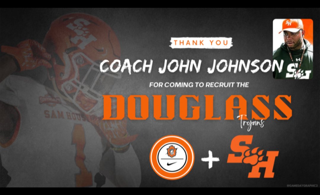 Thanks Coach @COACHJJ_SHSU for coming by Douglass to Recruit the Trojans <a href="/BearkatSports/">Sam Houston Athletics</a> <a href="/BearkatsFB/">Sam Houston Football</a> <a href="/GameDayGraphic2/">ⒼⓐⓜⓔⒹⓐⓨ Ⓖⓡⓐⓟⓗⓘⓒⓢ</a> <a href="/OKCPS_Athletics/">OKCPS Athletics</a> <a href="/DHSAthleticsOKC/">Douglass Trojans Athletics</a>
