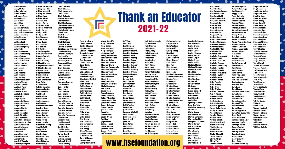 hsefoundation's tweet photo. THANK YOU to our @HSESchools community for your support of HSEF's Thank an Educator program! 

Thanks to your generosity, we received more than 750 nominations for more than 600 incredible educators within HSE Schools. 

Thank you, thank you, thank you! https://t.co/nMastdyyqu