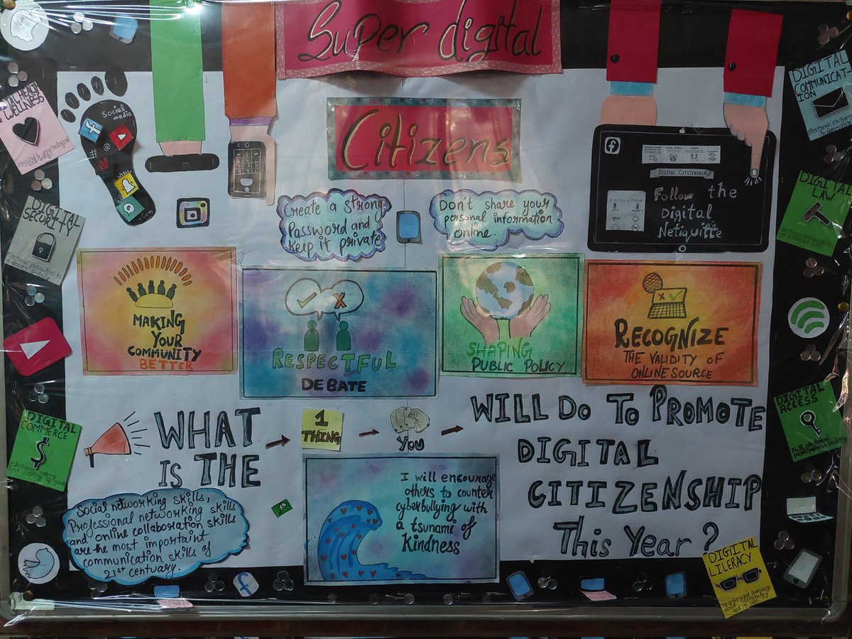 sodhisumedha's tweet photo. What is 1 thing will you do to promote #DigitalCitizenship skills ? 
#Sensitizing ss #DigitalCitizenship #Netiquittes #CarbonFootprints through Display Board by Grade9th #Creativity at its best #Respect #Recognize #Help @Poonamm1611 @ashokkp @y_sanjay @pntduggal @digcitinstitute https://t.co/2CkJ1YKtIJ