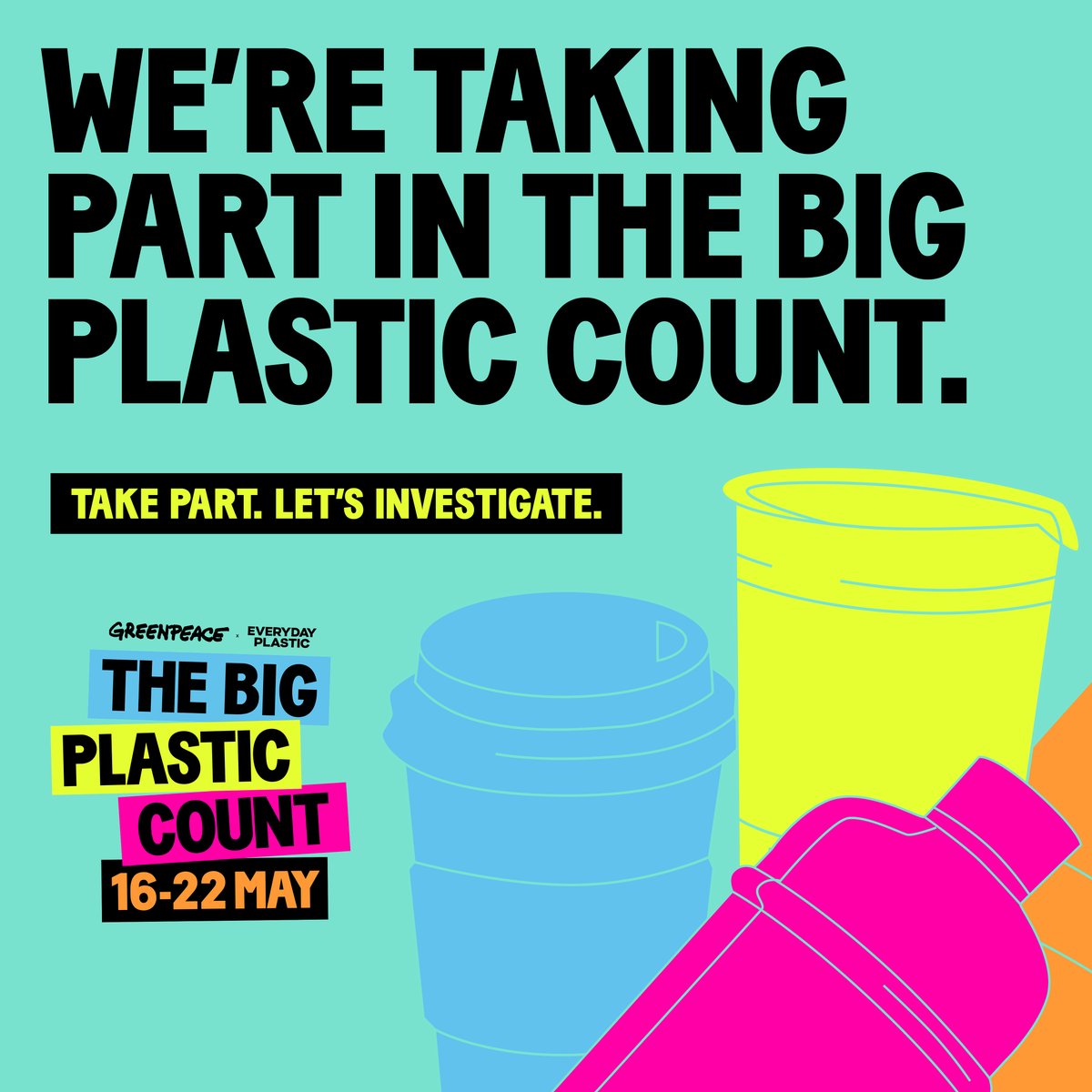 We are on a mission to eliminate #plastic from our business.  Next week we are encouraging everyone to take part in The Big Plastic Count to support research being completed by <a href="/Greenpeace/">Greenpeace International</a> from 16th-22nd May. To sign up go to ow.ly/ysCv50J69eb