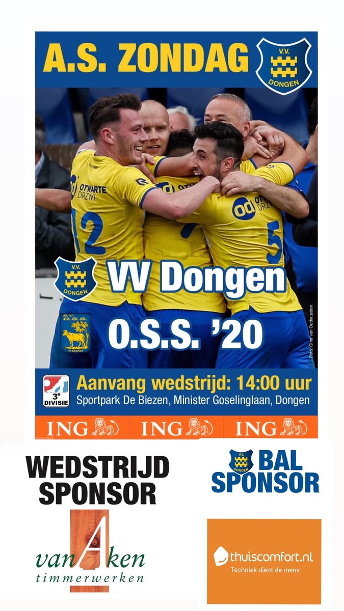 vvdongen's tweet photo. Zondag 15 mei a.s.
π₯
Wedstrijdsponsor Van Aken Timmerwerken
β½οΈ Balsponsor https://t.co/fvM8ezKhdC
π @DerdeDivisieZon
βοΈ VV Dongen - @svOSS20
π 14:00uur
π Sportpark de Biezen
π² #donoss
#donoss #vvdongen #derdedivisiezondag https://t.co/AJij49nwZK