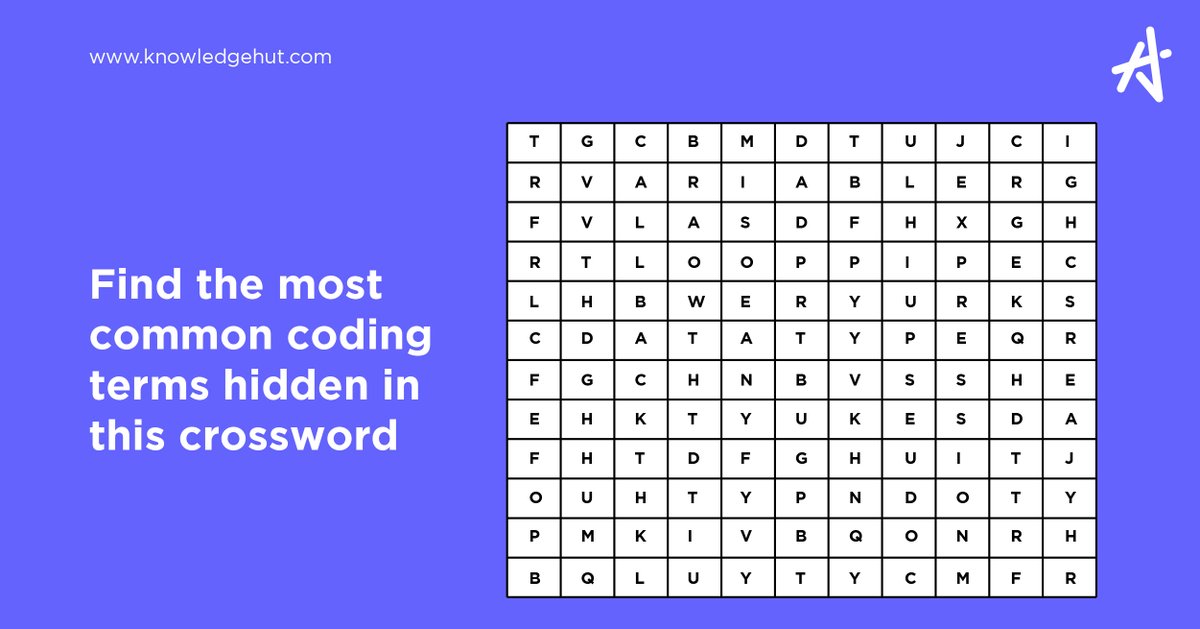 KnowledgeHut's tweet image. Can you solve this ? 🙌
What the number of terms you found says about you
6 - Coding is your expertise 🤩
5 - Coding is your career path 😃
4 - Coding comes naturally to you 😇
3 - Coding interests you 😊
Comment below with your answers.
#guessifyoucan #crossword #codingterms