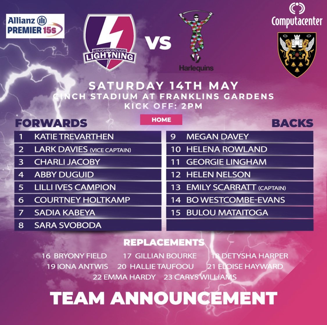 Loughborough Lightning Rugby on Twitter "🟣⚡️ 𝗧𝗲𝗮𝗺 𝗡𝗲𝘄𝘀 Here is your