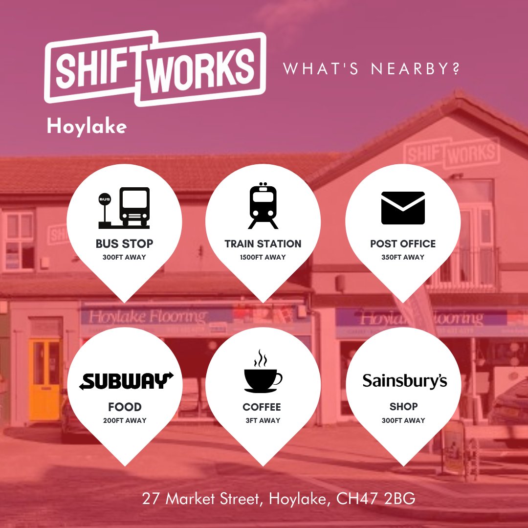 ShiftWorksUK's tweet photo. 📍Shiftworks Hoylake is the perfect location with access to travel links and walking distance to the nearest shops. 

Wondering what is nearby?

#Shiftworks | #Wirral https://t.co/qEQRhPB8cm