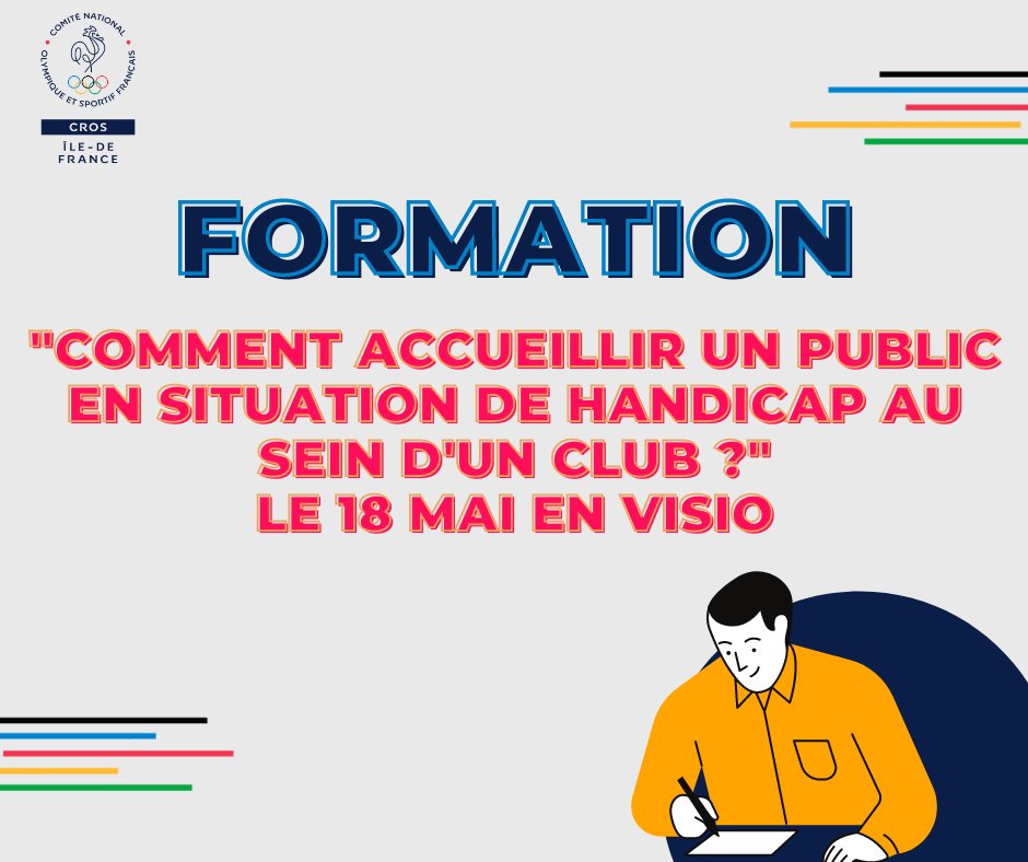 CROS Île-de-France (@crosif) on Twitter photo Vous êtes un club, une ligue, un comité et vous aimeriez mettre en place une section #handisport ou sport adapté au sein de votre asso ?
Participez à notre #formation organisée avec <a href="/CRIFH/">Comité Régional Île-de-France Handisport</a> et la Ligue régionale Sport adapté le 18 mai ➡️ bit.ly/39eLEJg
#sport #handicap Vous êtes un club, une ligue, un comité et vous aimeriez mettre en place une section #handisport ou sport adapté au sein de votre asso ?
Participez à notre #formation organisée avec <a href="/CRIFH/">Comité Régional Île-de-France Handisport</a> et la Ligue régionale Sport adapté le 18 mai ➡️ bit.ly/39eLEJg
#sport #handicap