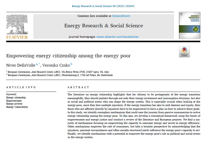 📣 Paper alert How can the energy poor be empowered to become #energycitizen? In this paper we develop an #energyjustice framework and identify exemplary mechanisms empowering the energy poor's energy citizenship. #energypoverty #empowerment @CzakoVczako sciencedirect.com/science/articl…