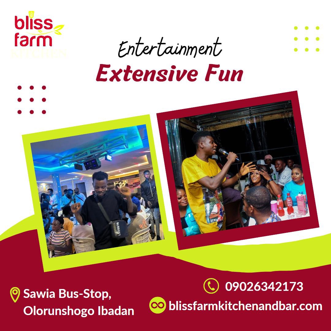 BLISSFARMIBADAN's tweet photo. We know how to make it a fun🤹🕺weekend; come through to vibe💥 at the best restaurant & VIP Bar in town.
•
•
#meals #foodie #restaurants #fastfood #farmtotable #kitchen #goodfood #freshfood #blissfarmkitchen #ibadan #olorunshogo #celebration #vipbar #nightlife #party https://t.co/mgFdPS0JZY