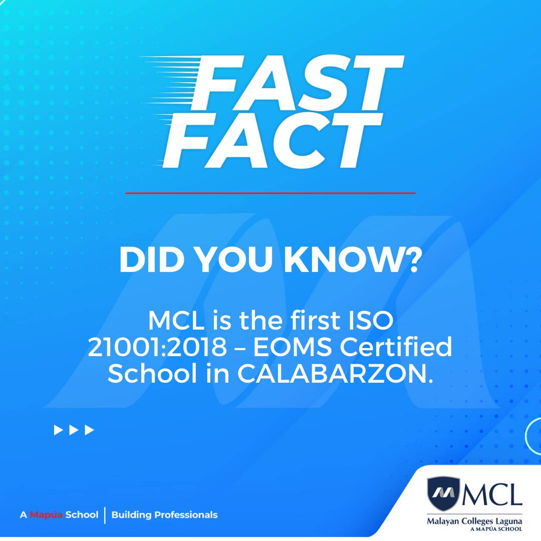 MapuaMCL's tweet photo. Aspiring Malayans! Want to know more about us?

MCL is the first school in CALABARZON to be ISO 21001:2018 Certified.

📌Apply now: https://t.co/Ihyyqv8vVc
📌READ the full article: https://t.co/bLsDuFGYCr

#StudyAtMCL
#BuildingProfessionals https://t.co/hT5qhqyqte
