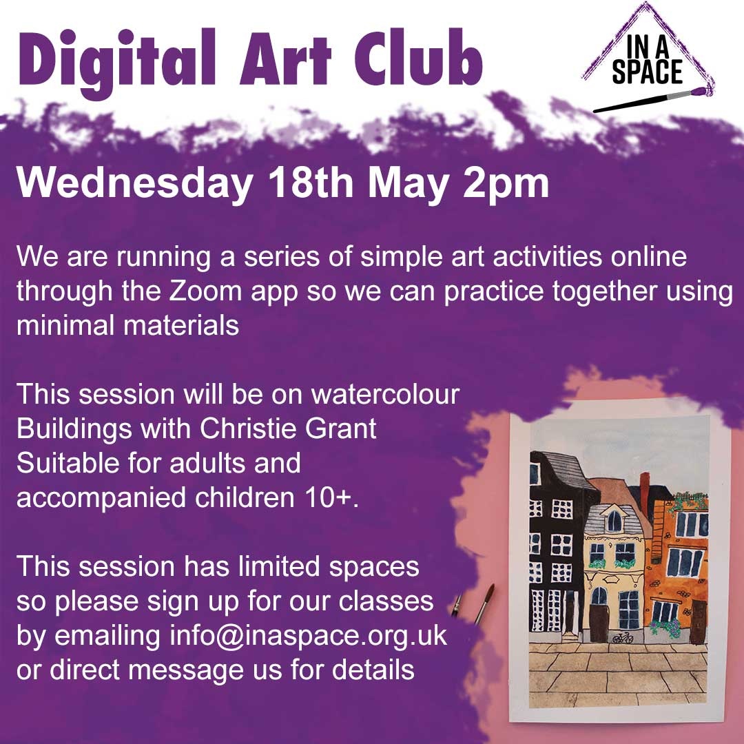 inaspacearts's tweet photo. We are excited to announce next on Wednesday 18th May at 2 pm GMT we will be hosting a watercolour Buildings with @christiegrantat ⁠
⁠
So sign up now as there are limited spaces⁠
⁠
#WaterColour #WatercolourArt #WatercolourChurch #Church #KentArts #PaintingClub #Buildings https://t.co/DGyPMF7oFB