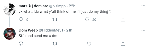 RapeeGf's tweet photo. @freyashhh Apparently, women are only trash when he ain't desperate, seeing as he's now saying "stfu and send me a dm" to every single woman that breathes. https://t.co/mjNhaqt6Xz