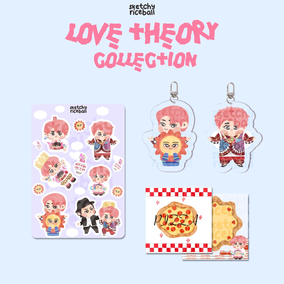˚ʚ LOVE THEORY COLLECTION ɞ˚ by <a href="/sketchyriceball/">* ੈ✩ skrb ♡ vgen | #CA11 K01</a> 

୨୧ sticker sheet
୨୧ acryclic keychains (new!)
୨୧ memo pad w/ box

˗ˏˋ dropping the love bomb on may 31 ˎˊ˗
shop link: shp.ee/nhbvak3

check product details below ◡̎

✿ wts lfb nct 127 taeyong ph go