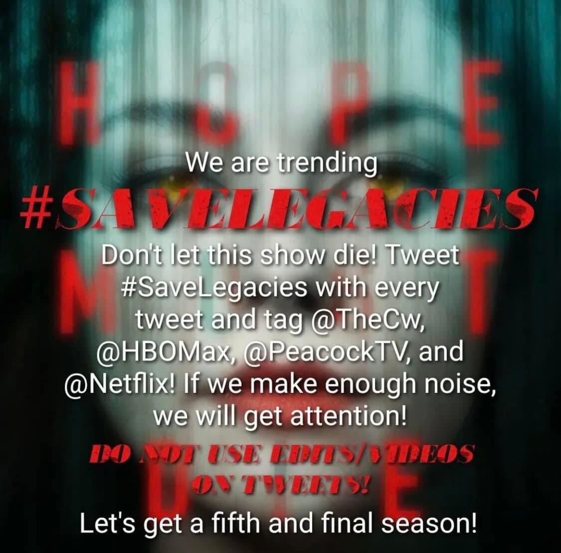 Need more seasons! #SaveLegacies <a href="/hbomax/">HBO Max</a> <a href="/TheCW/">The CW</a> @peacockTV <a href="/netflix/">Netflix</a> <a href="/julieplec/">Julie Plec</a> <a href="/cwlegacies/">Legacies</a>