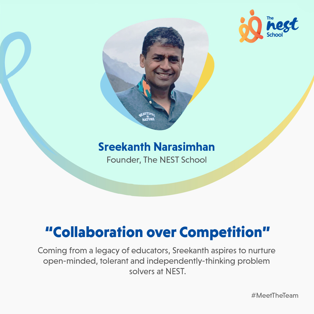 The_NEST_School's tweet photo. Our tryst to create a paradigm shift in education is led by visionaries like Sreekanth Narasimhan. The NEST School is founded on the principles to evolve education to be time-relevant - whether it is now or in the future.

#meetourteam #TeamNEST #TheNESTSchool #GenNEST https://t.co/4Q1736sPXY