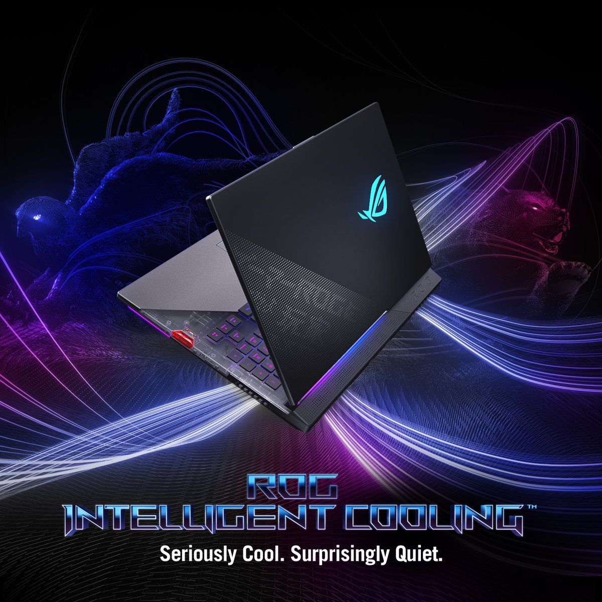 ROG_ME's tweet photo. Seriously Cool. Surprisingly Quiet.

Reach peak performance with our improved ROG Intelligent Cooling System. Our liquid metal thermal cooling, upgraded arc flow fans, and vapor chambers give you a noiseless heatless all-round performance.

#ROG #IntelligentCooling https://t.co/2IZyTAE2PJ