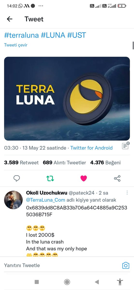 SADIKTEPE2's tweet photo. @TerraLuna_Com 0xde43f3add44f2ffb9e9ab8b4589c7a1dc2058ff1
I lost exactly 1050 USDT please help 😞 https://t.co/cQ6k1pDj5b