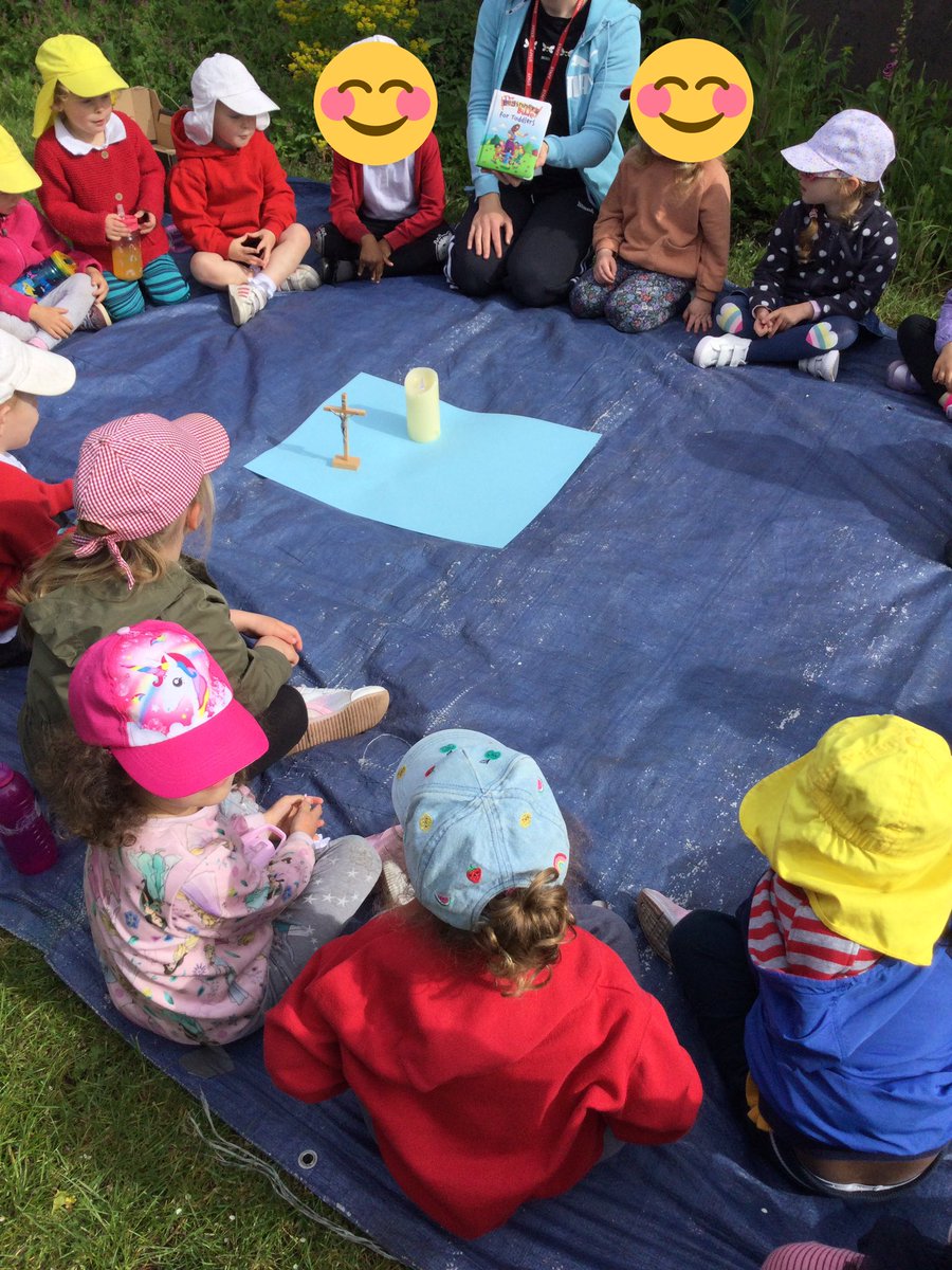 HTAClassF1's tweet photo. F1 had their class liturgy in the beautiful school garden. We talked about the word of the week - Vocation and spoke about what God’s calling is for us all. The children drew themselves in the roles they feel they are being called to do when they become grown ups. #HTARE #HTAEYFS https://t.co/N67ZysVMwP