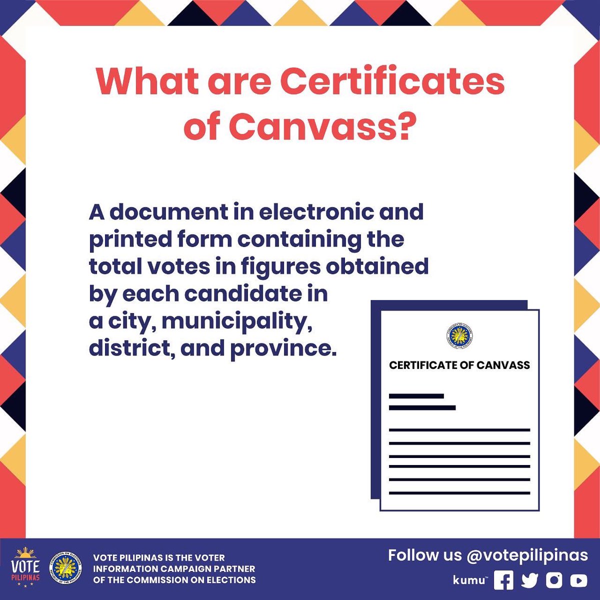 VotePilipinas's tweet photo. The National Board of Canvassers have officially started canvassing the certificates of canvass for senators and party-list groups last Tuesday, May 11.

But what are certificates of canvass and how does vote canvassing work? 

#Halalan2022 #MayElections https://t.co/k018mFjAHv