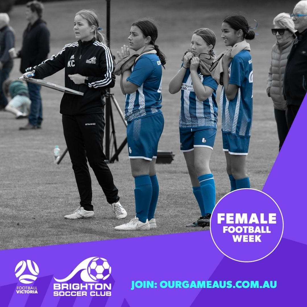 Brighton Soccer Club is proud to support Female Football Week. 
We celebrate Girls and Women who play, coach, referee and support our beautiful game!

#brightonsc
#manyteamsoneclub
#womeninfootball
#Footballherway
#FFW
#FFWVIC