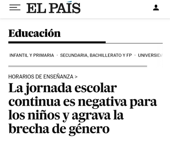JoseCEspinel's tweet photo. Me parece una auténtica vergüenza que @elpais publique este titular, completamente sesgado. Decir que es negativa para los niños sin justificarlo y sacar el tema de la brecha de género es vergonzoso, la jornada partida o continua no es el problema, la inversión en educación sí. https://t.co/P3hPa9Bz52