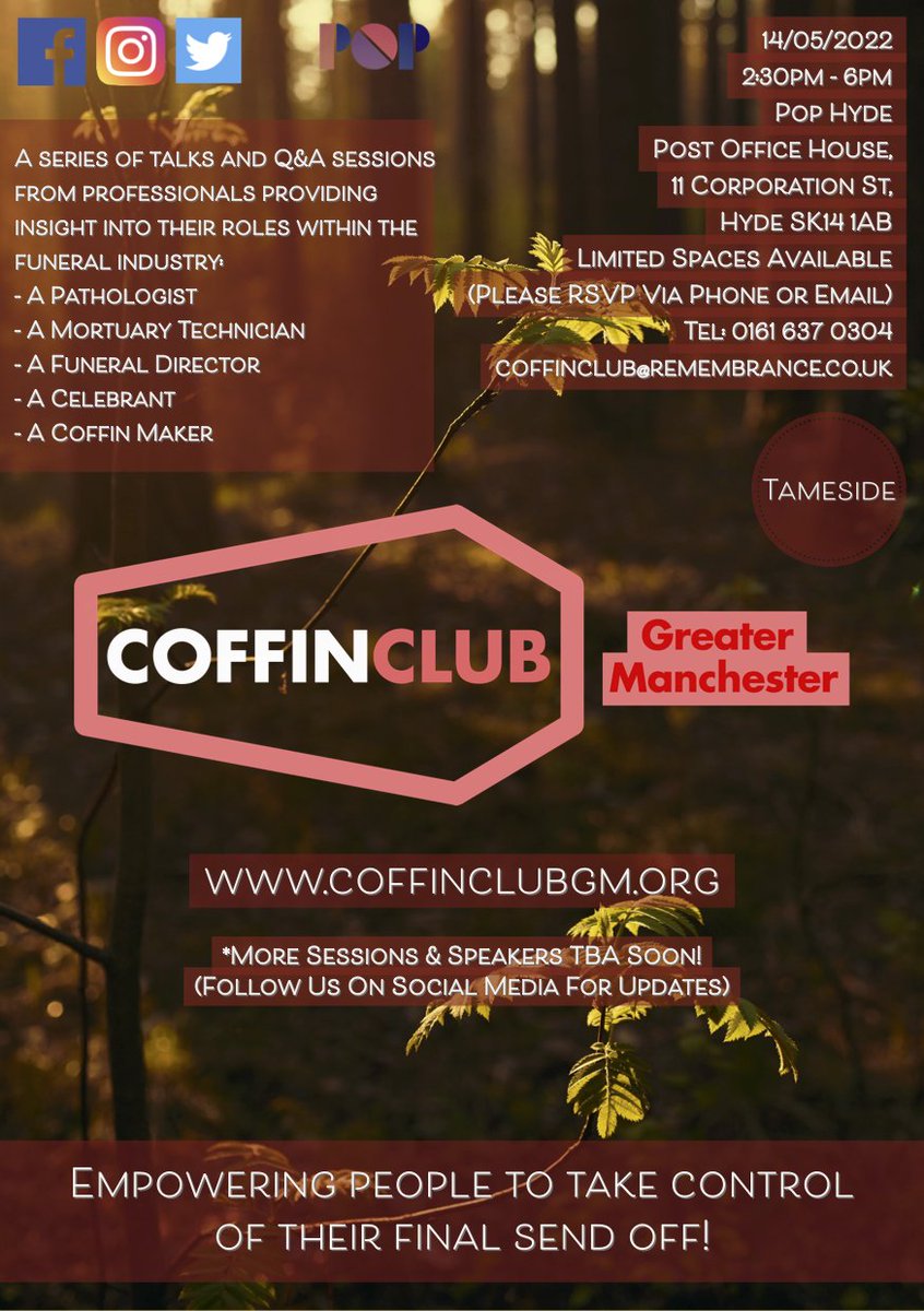 CoffinClubGM's tweet photo. Just 1 more sleep until #CoffinClub @CorpPOPHyde  #HYDE 14/05/2022, 2:30pm to 6pm #Tameside !!!!!

We have an amazing lineup of speakers for you tomorrow! 

Will you be joining us? 

#GreaterManchester #Manchester @MENnewsdesk @MyTamesideUK https://t.co/LOL9ma0DoB