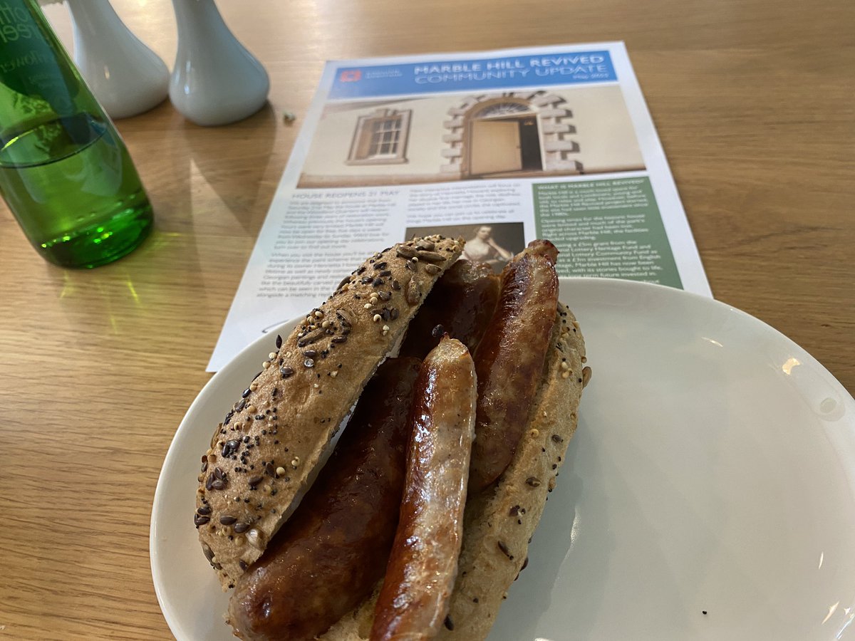 TinctureOfMuse's tweet photo. But I can share a picture of the new cafe in the old stables and after a hard morning press viewing a sausage sandwich is very welcome (and gluten free too!) Great to see recognition of @HeritageFundUK @HeritageFundL_S @TNLComFund #ParksForPeople https://t.co/bRPrugn95A