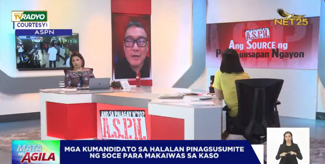 NET25TV's tweet photo. Mga kumandidato sa halalan, pinagsusumite ng SOCE para makaiwias sa kaso.I via @itsnelvindc #NET25MataNgHalalan #aspninterview https://t.co/Ui3qK2VNCY