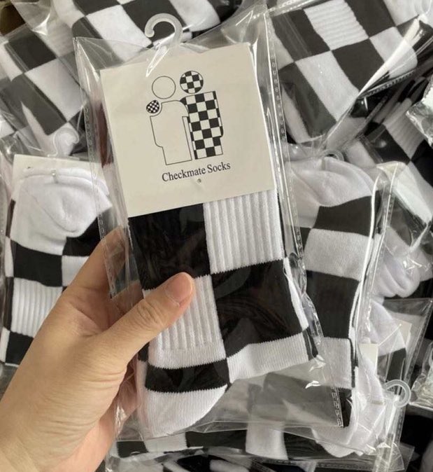 CheckmateSocks's tweet photo. We also have started our transition to using recyclable plastic for our sock packaging with our latest bulk order. Investing in helping the environment one small step at a time ♻️✅  Full restock on both styles below too, so thank you everyone for their patience🙌 https://t.co/QSWCwyxpGs