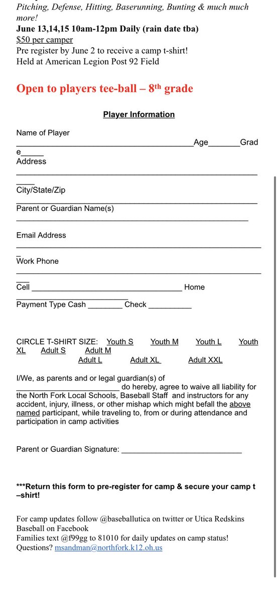 Utica Baseball summer camp announced!