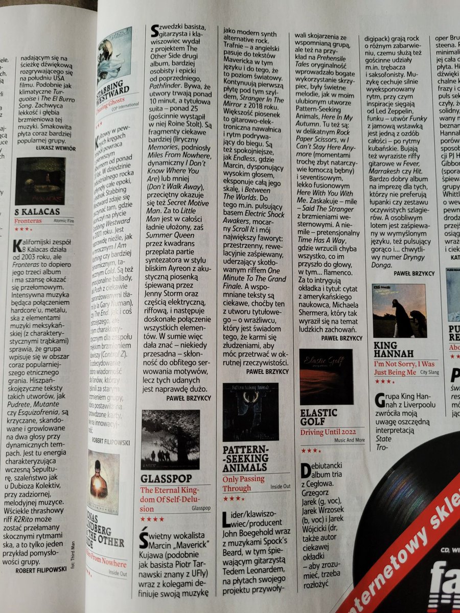 It's always a magic moment when in this digital world you can take a paper magazine in your hand and sense the smell of fresh print. Especially when it's the biggest music magazine in Poland and there's a very good review of your album inside. Full text: glasspop.eu/reviews