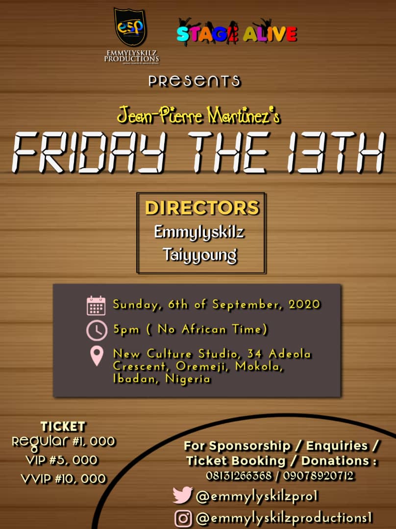 don_ogbon's tweet photo. It's #Friidaythe13th
#Fridaythe13th was my debut play as a director for #StageAlive
Thanks for the trust and encouragement @emmylyskilzpro1 ❤
We keep soaring higher.🤲🏽 https://t.co/8twyg0ot49