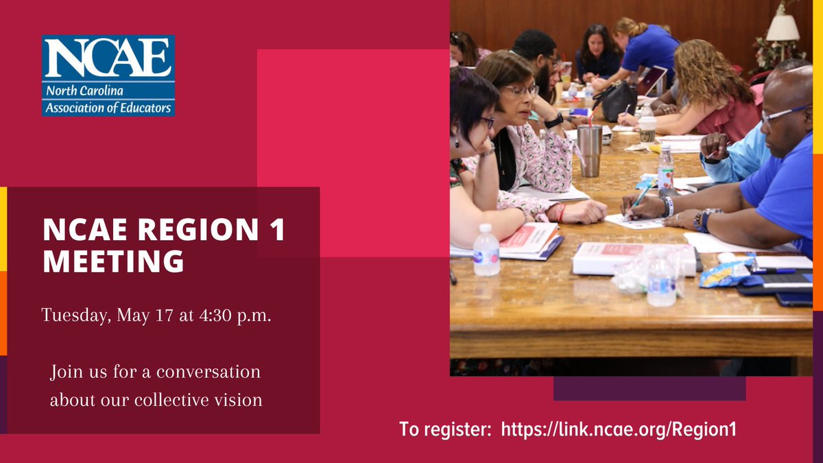 ATTENTION REGION 1 MEMBERS: NCAE is working on a comprehensive strategic planning process that involves members, staff and supporters. We NEED YOU to participate. Visit link.ncae.org/Region1 to register for the May 17 Regional meeting.