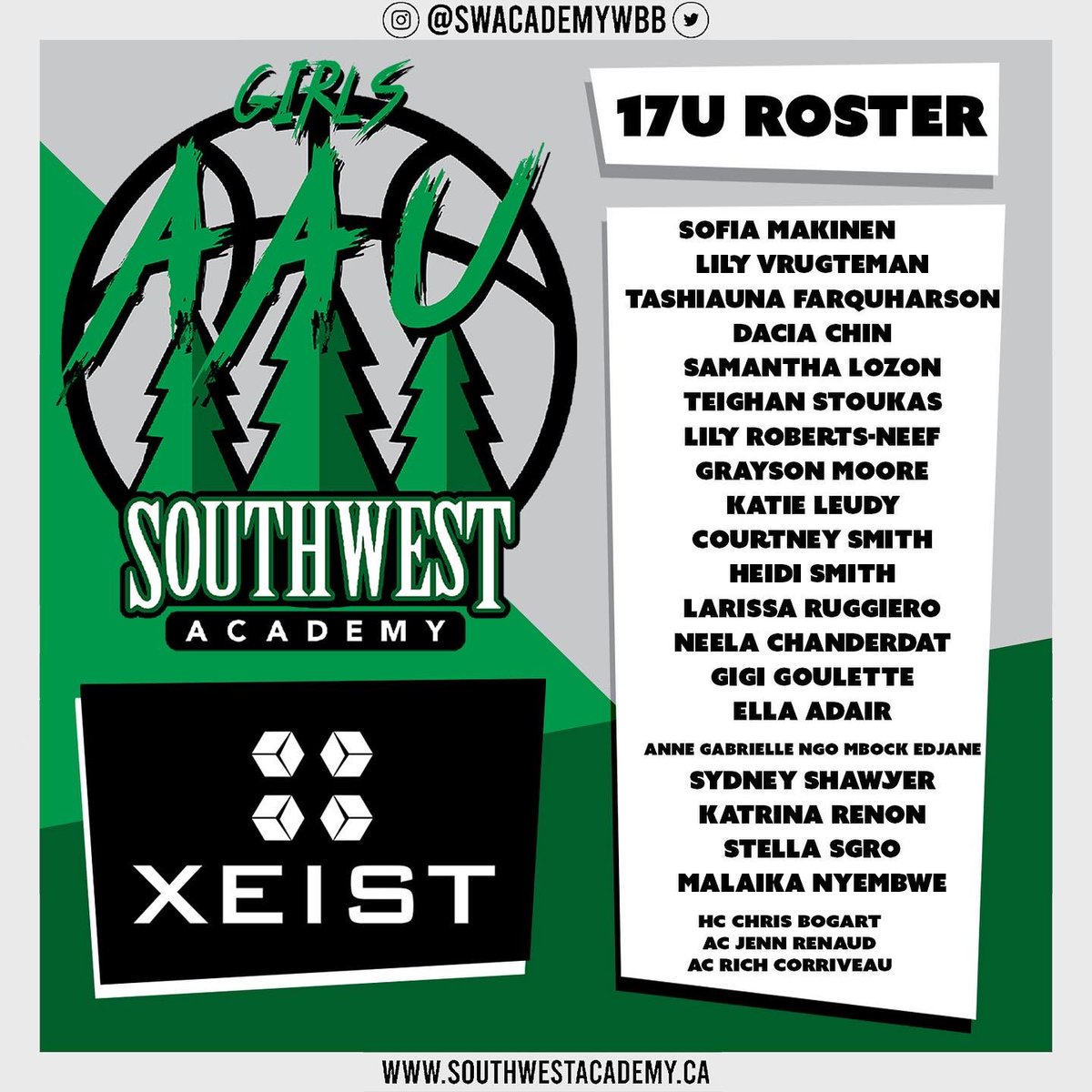 swacademywbb's tweet photo. We are thrilled to welcome and introduce our two U17 🌲🌲🌲AAU rosters who will be competing in GymRats Live in Albany NY June 11-12. SLAM in Montreal June 25-26 and Run 4 Roses in Louisville Kentucky July 5-8 #RUN4SW https://t.co/5cMGe7k29y