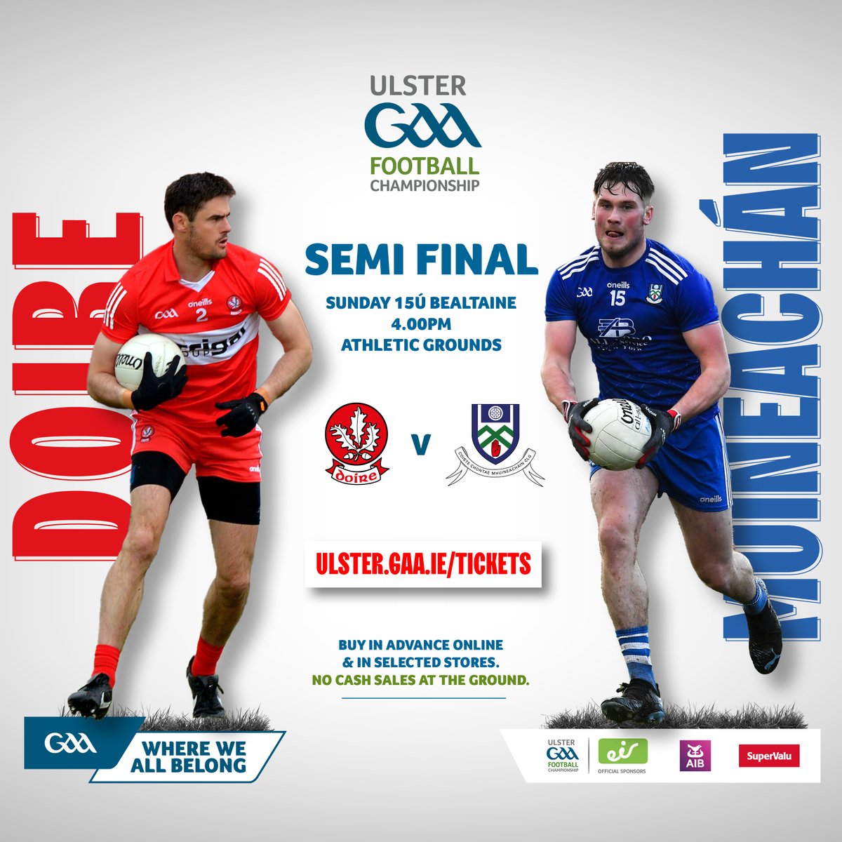 UlsterGAA's tweet photo. ⚠️Supporters attending @Doiregaa v @monaghangaa at the Athletic Grounds today:

🔹No cash sales at the venue
🔹All tickets purchased in advance online &amp; selected stores
🔹Download your ticket well in advance
🔹All patrons require a ticket

🎟️Tickets here👉 https://t.co/EvAY5pXMTA https://t.co/Zy87An9dVU