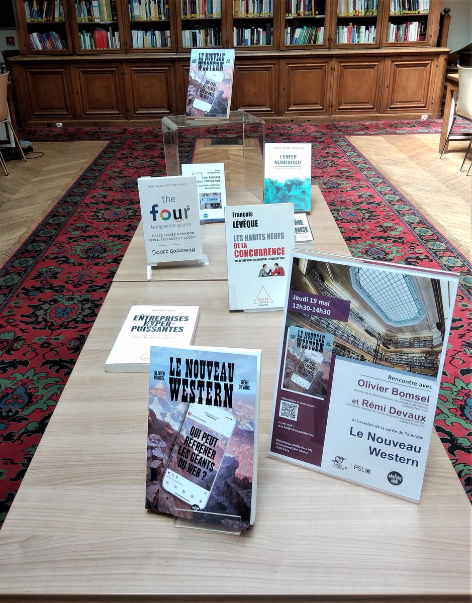 bib_MinesParis's tweet photo. [#VendrediLecture] Retrouvez "Le Nouveau Western : Qui peut réfréner les géants du web ?", d'Olivier Bomsel et Rémi Devaux, dans une sélection sur les GAFA. Et surtout, venez rencontrer les auteurs jeudi prochain !
Infos et inscriptions 👉https://t.co/pagynZQBeR https://t.co/fuWqdjQrxo
