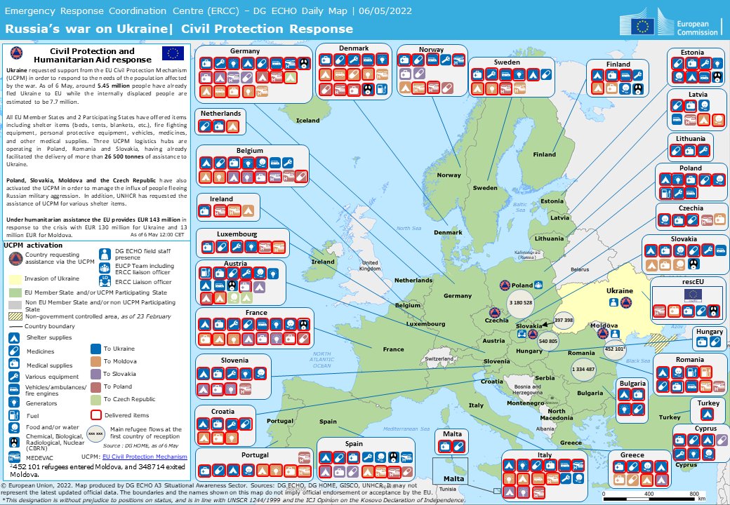 All 🇪🇺 countries and 2 participating states in the #EUCivPro Mechanism have offered support and humanitarian aid to Ukraine.

Countries keep delivering help via #rescEU and the established hubs in neighbouring countries.

This is #EUSolidarity in action. 

#StandWithUkraine