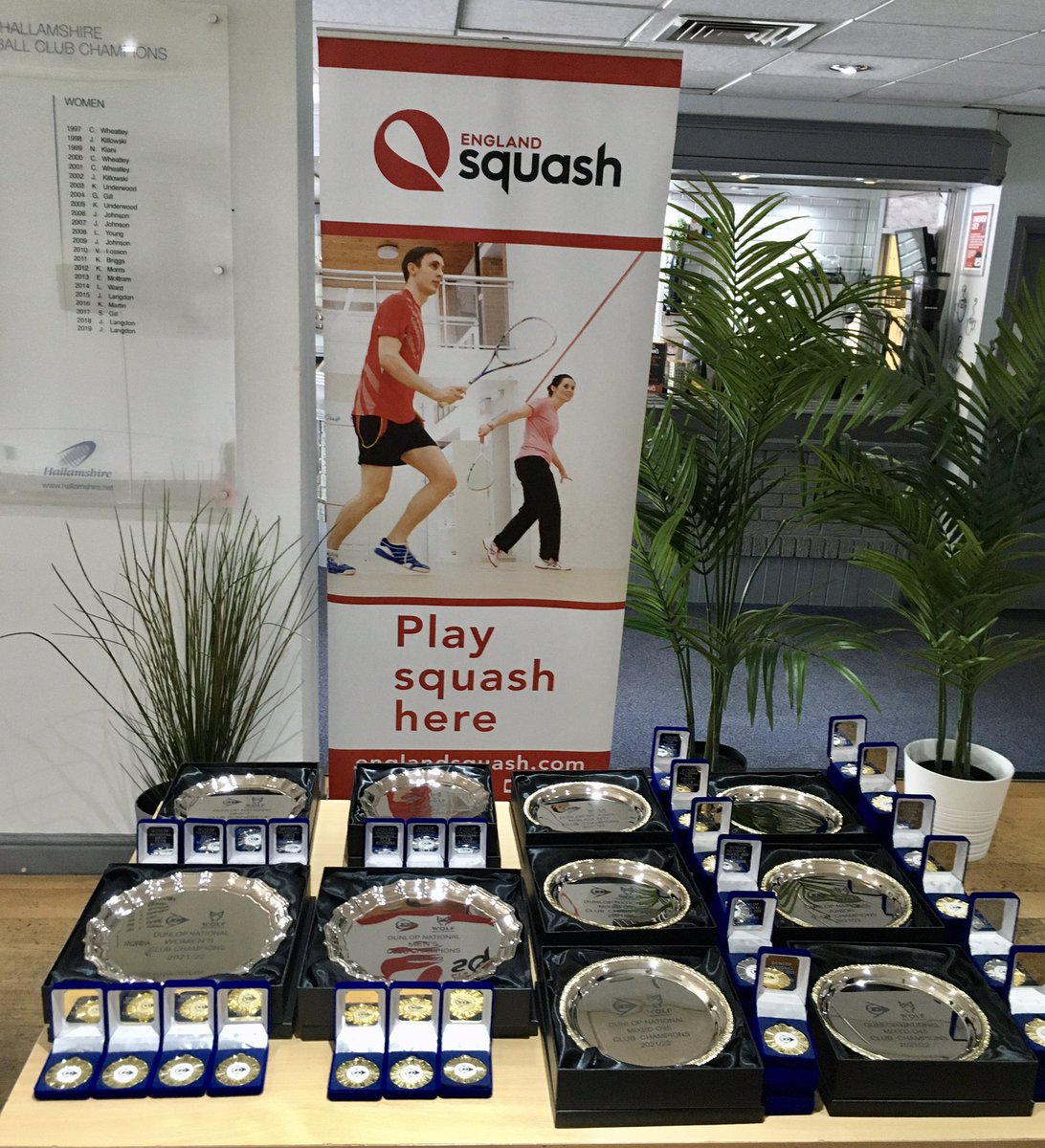 Coach_Fearn's tweet photo. Trophies &amp; medals arrived for the @DunlopSquash National Club Championships 21-22, restarted from 19-20. 
Finals hosted by @Hallamshire &amp; @nickmatthew 
Looking forward to seeing all the teams on Sat 21st May for some great FREE to watch squash &amp; squash57/racketball. 
@englander https://t.co/WtlaHUdwUr