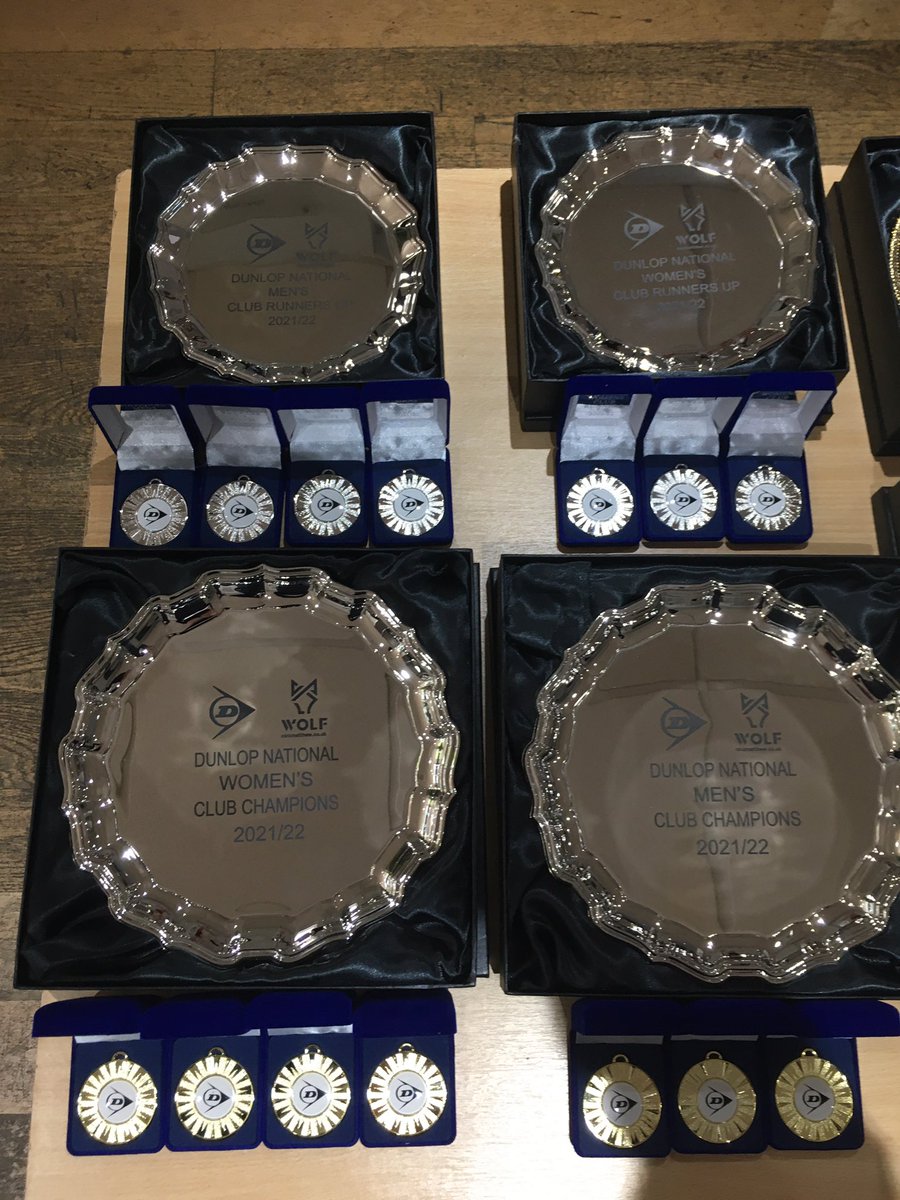 Coach_Fearn's tweet photo. Trophies &amp; medals arrived for the @DunlopSquash National Club Championships 21-22, restarted from 19-20. 
Finals hosted by @Hallamshire &amp; @nickmatthew 
Looking forward to seeing all the teams on Sat 21st May for some great FREE to watch squash &amp; squash57/racketball. 
@englander https://t.co/WtlaHUdwUr