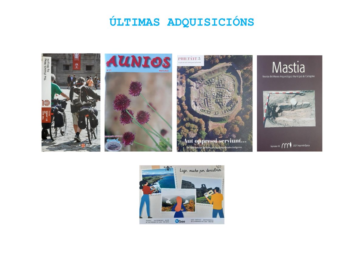 Novos ingresos na biblioteca do #MuseoCastroViladonga
#50AnosCastroViladonga #patrimoniocultural #arqueoloxía 
Consulta en sala todos os días (excepto 24, 25 e 31 decembro, 1 e 6 xaneiro). De 10 a 20 h (marzo-outubro) 10 a 19 h (novembro-febreiro)
catalogo-rbgalicia.xunta.gal/cgi-bin/koha/o…