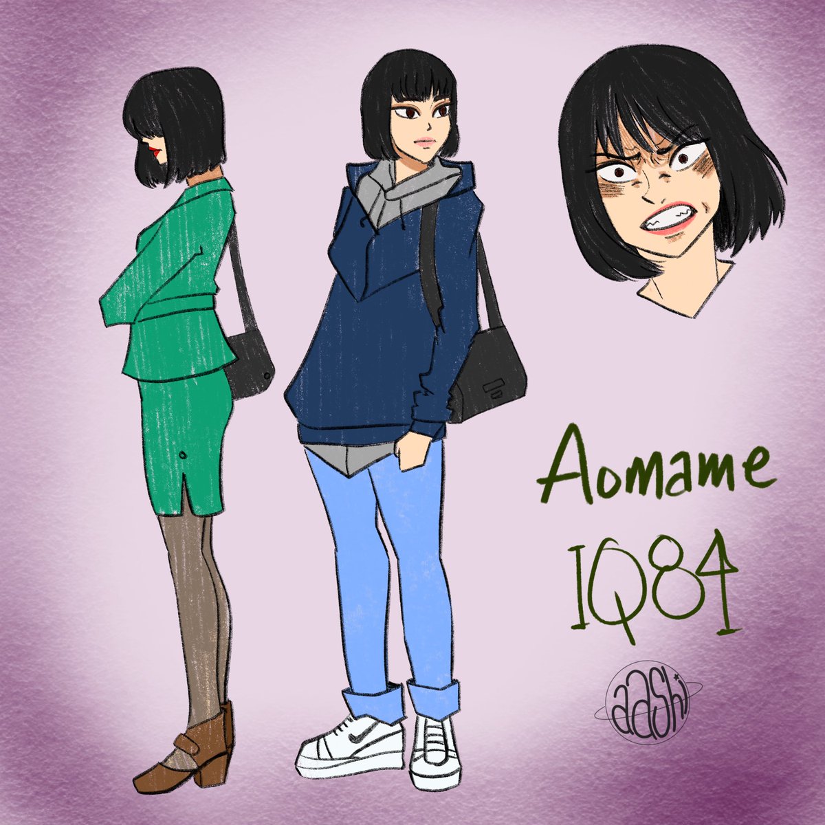 whalienspluto's tweet photo. was reading Murakami’s IQ84, sketched one of the main protagonists, Aomame!!! it was fun to imagine how she might look in her Junko Shimada suit or her casual clothes or how she’d scowl! totally got mesmerised with how he describes his characters in depth. #murakami #IQ84 https://t.co/mD61ZEFbMl