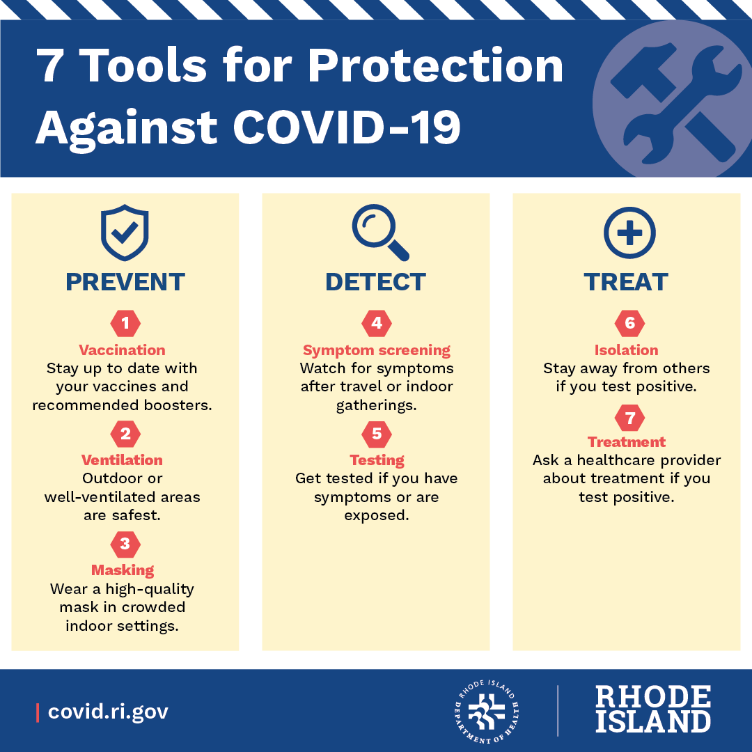 HealthSourceRI's tweet photo. Even though #COVID19 is becoming endemic, it is still important to keep yourself and your loved ones safe and healthy. Check out #RIDOH's 7 tools for protection against COVID-19! For up-to-date information on COVID-19 and resources, visit https://t.co/L1fOcnUcJG https://t.co/ddLhu6EUgq