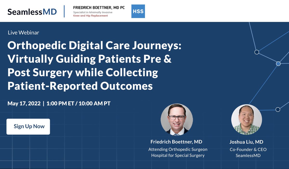 SeamlessMD's CEO <a href="/joshuapliu/">Joshua Liu</a>, and Dr. Friedrich Boettner, an Orthopedic Surgeon and Specialist at the Hospital for Special Surgery discuss how digital care journeys engage patients with a mobile and web-enabled, virtual companion pre &amp; post surgery.  hubs.li/Q01b8zZf0