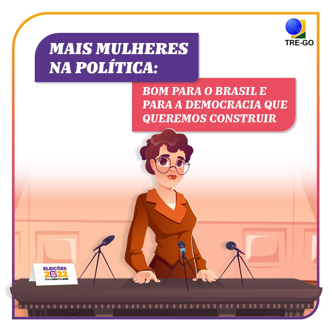 TREGoias's tweet photo. Apesar de representarem a maior parte do eleitorado (53%), nas escolhas das urnas elas ainda são minoria. 
A ocupação feminina em espaços de poder vem crescendo ao longo dos anos, mas ainda precisamos de mais… #MaisMulheresNaPolítica.
 #ParticipaMulher #Eleições2022 https://t.co/gQgHK3BXB0